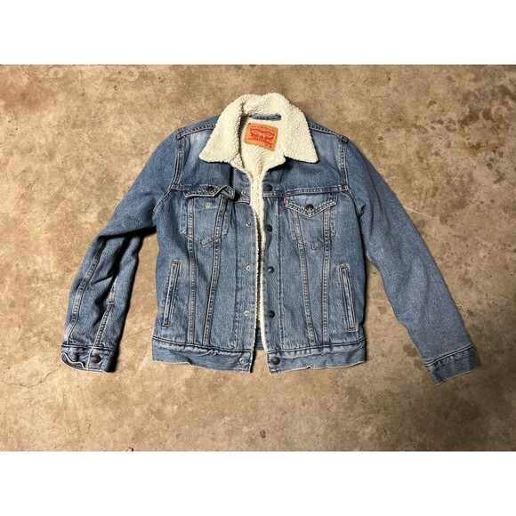 Levi's Other - Levis Type 3 Trucker Sherpa Lined Jean Jacket Mens Sz Xs Blue Denim  Snap Fleece